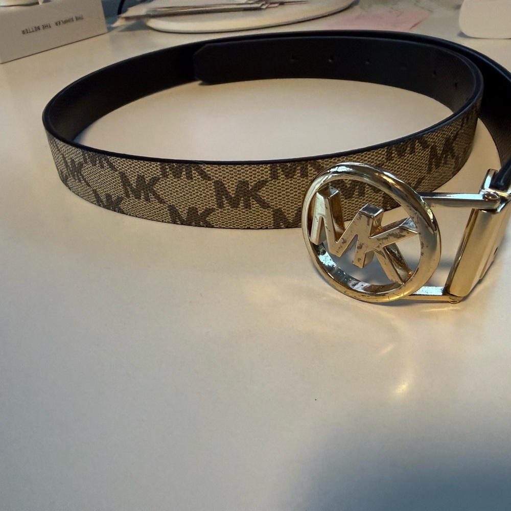 Michael Kors Brown Monogram Belt with Gold Buckle